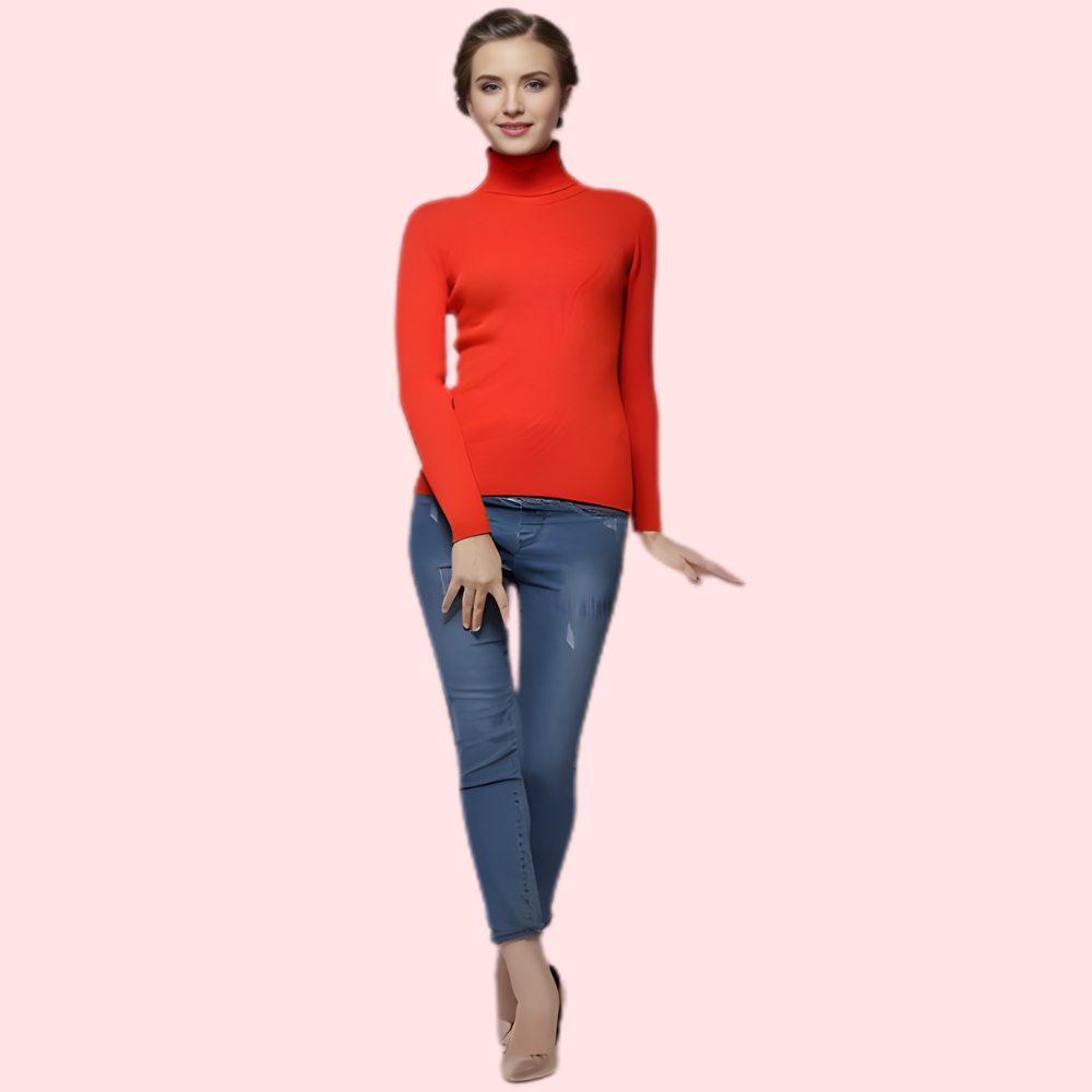 Women’s Orange Knit Sweater Bottoming Shirt