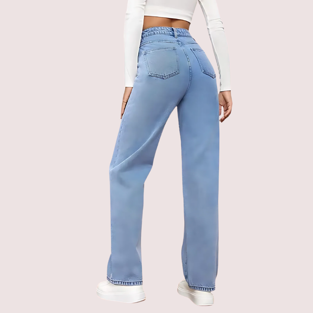 Women&#39;s Fashionable Washed High Waist Straight Jeans