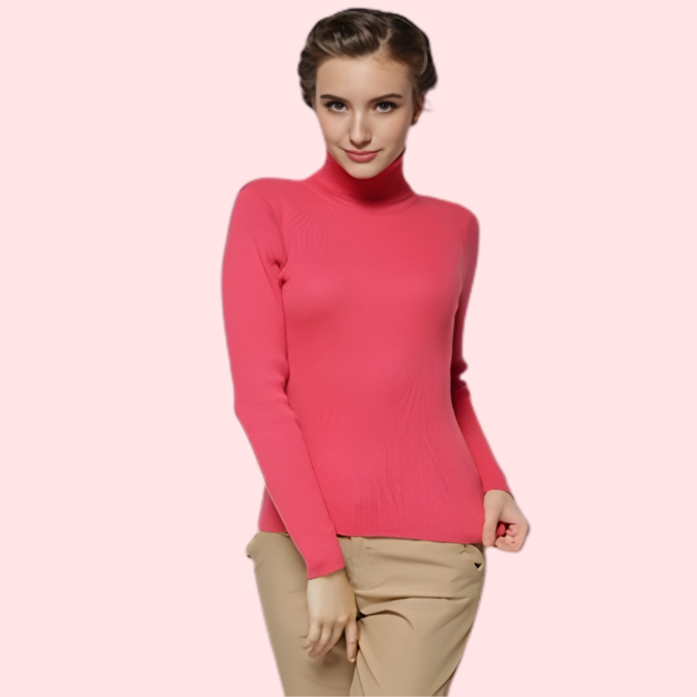 Women’s Slim Fit Soft High Neck Watermelon Red Sweater