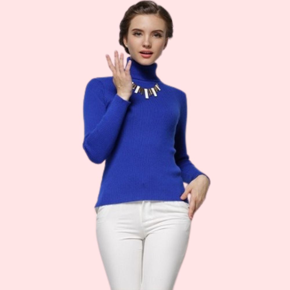 Women’s Stripe Ribbed Stretch Cashmere Turtleneck Sweater