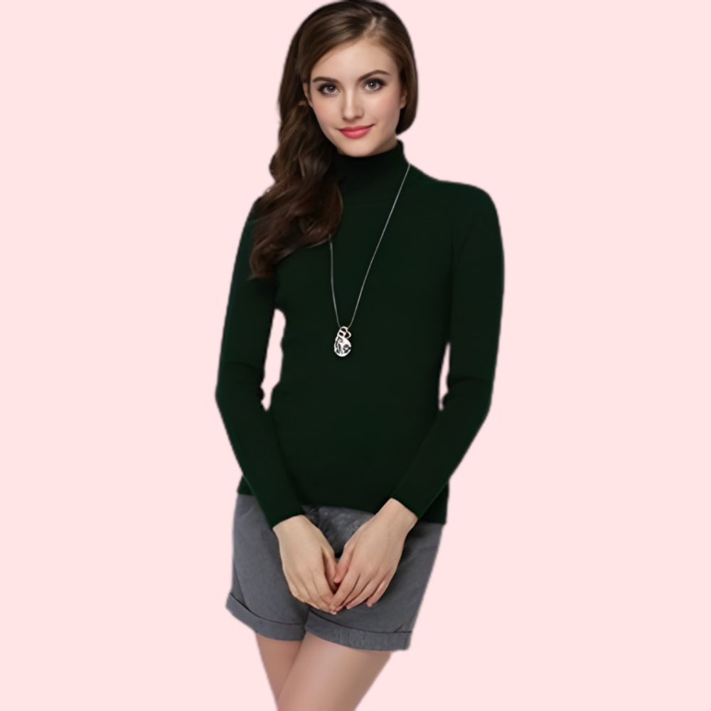 Women’s Winter TurtleNecked Cashmere Dark Green Sweater
